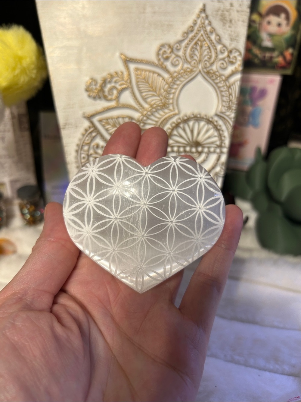 Selenite heart crystal